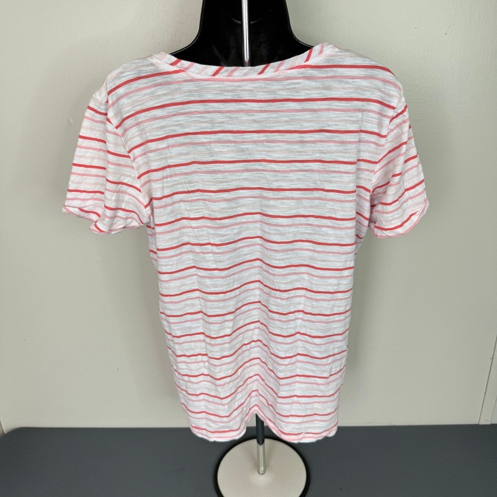 St John's Bay T-Shirt Womens L Peach Graphic Striped Crew Neck Cotton Tee - Picture 4 of 4